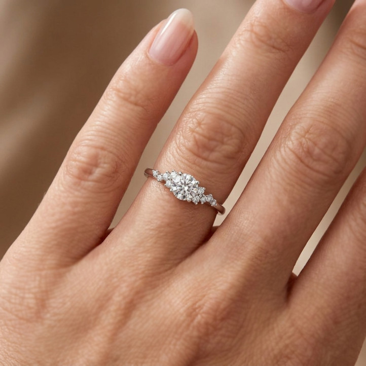 1.20 quilates anillo solitario en racimo en oro blanco con un diamante redondo