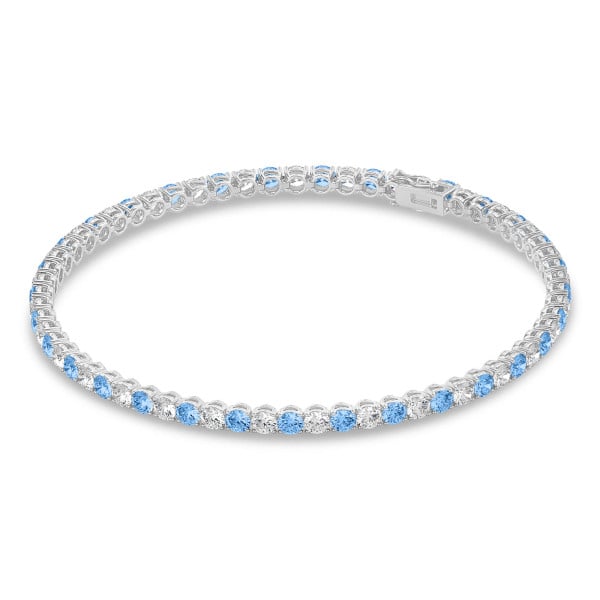 Search all PLP - 3.50 carat bracelet rivière en or blanc avec diamants synthétiques bleus et blancs