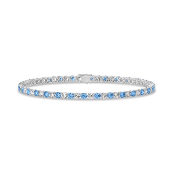 3.50 carat bracelet rivière en or blanc avec diamants synthétiques bleus et blancs