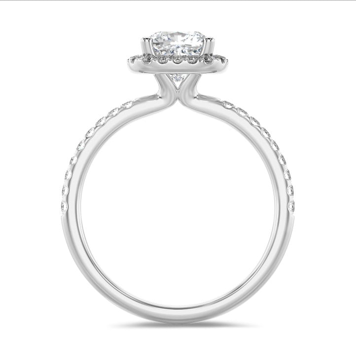 1.20 carats bague solitaire de type auréole avec un diamant synthétique coussin en or blanc avec diamants synthétiques ronds