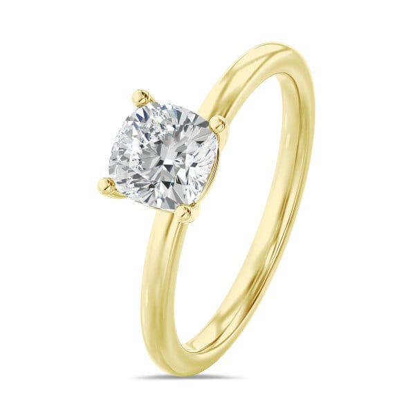 Bagues de fiançailles - 1.00 carat bague solitaire avec un diamant synthétique coussin en or jaune