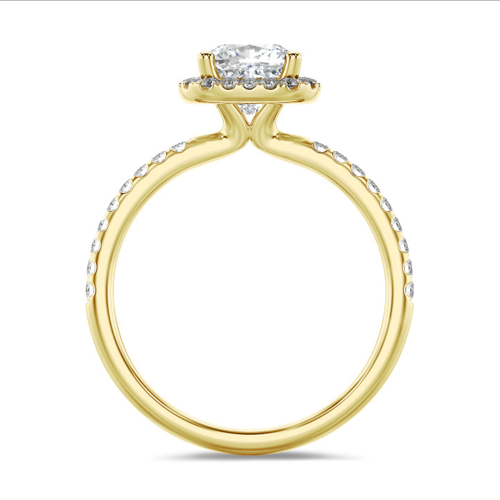 3.00 carats bague solitaire de type auréole avec un diamant coussin en or jaune avec diamants ronds