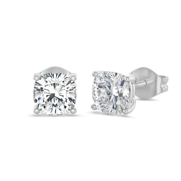Boucles d'oreilles - 2.00 carats Boucles d'oreilles en or blanc avec diamant coussin solitaire