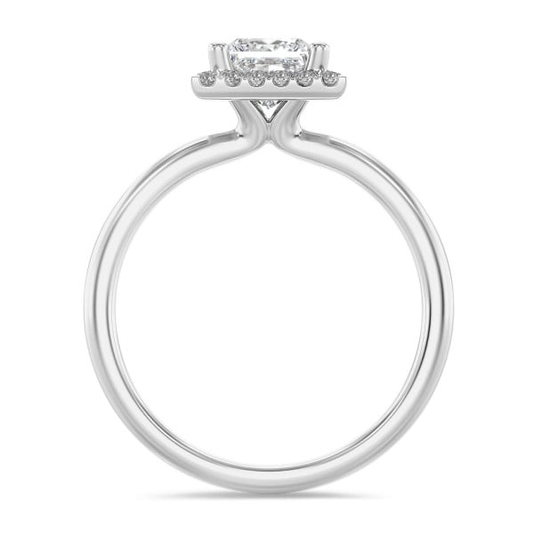 Bagues de fiançailles - 1.00 carats bague solitaire de type auréole avec un diamant princesse en or blanc avec diamants ronds