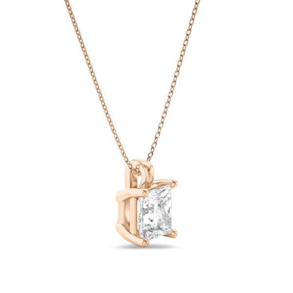 Colliers - 1.00 carat Pendentif solitaire avec diamant de laboratoire princesse en or rouge