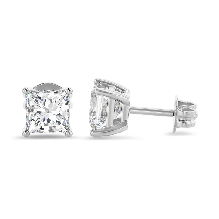 2.00 carats Boucles d'oreilles en or blanc avec diamant princesse solitaire