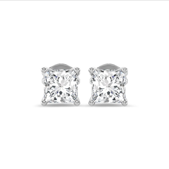 3.00 carats Boucles d'oreilles en or blanc avec diamant de laboratoire princesse solitaire