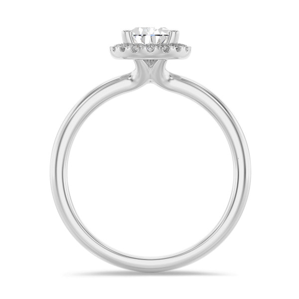 Bagues - 1.50 carats bague solitaire de type auréole avec un diamant de laboratoire poire en or blanc avec diamants de laboratoire ronds