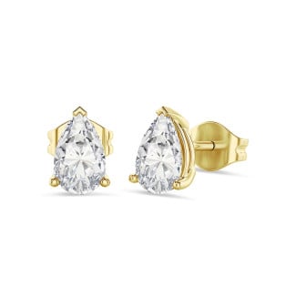 2.00 carats Boucles d'oreilles en or jaune avec diamant de laboratoire poire solitaire