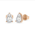 2.00 carats Boucles d'oreilles en or rouge avec diamant de laboratoire poire solitaire