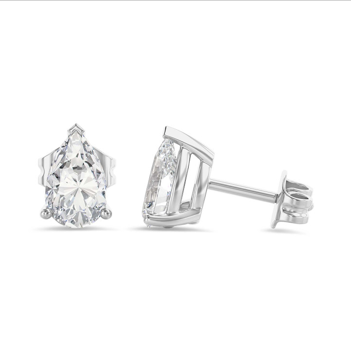3.00 carats Boucles d'oreilles en or blanc avec diamant de laboratoire poire solitaire