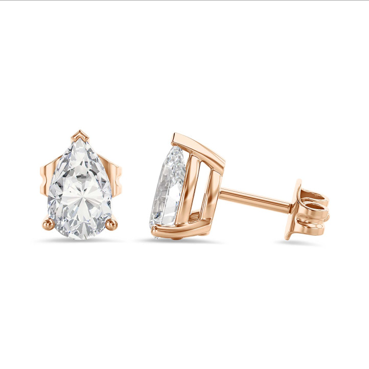 4.00 carats Boucles d'oreilles en or rouge avec diamant de laboratoire poire solitaire