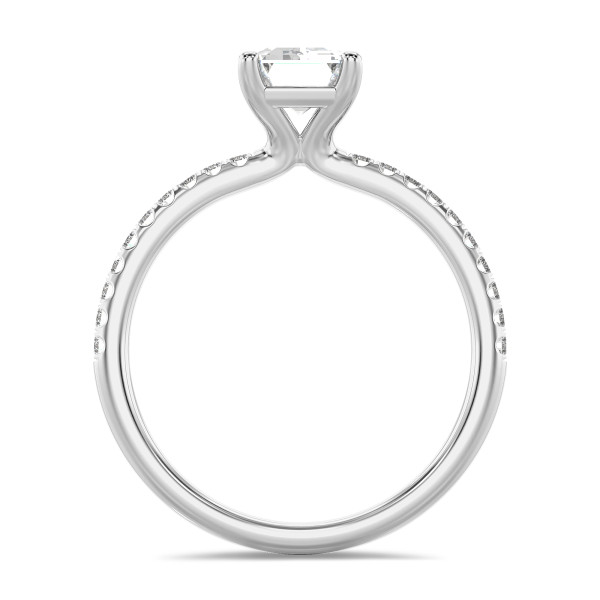 Bagues - 3.00 carats bague solitaire avec un diamant de laboratoire émeraude en or blanc avec diamants de laboratoire sur les côtés