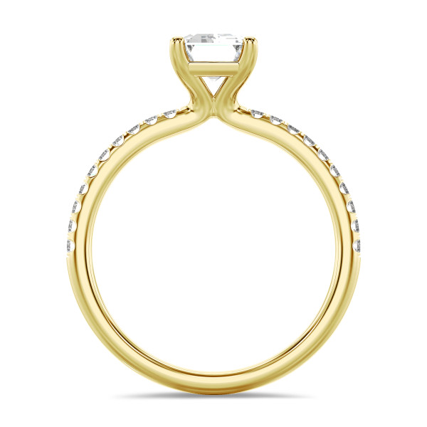 Bagues de fiançailles - 1.00 carats bague solitaire avec un diamant de laboratoire émeraude en or jaune avec diamants de laboratoire sur les côtés
