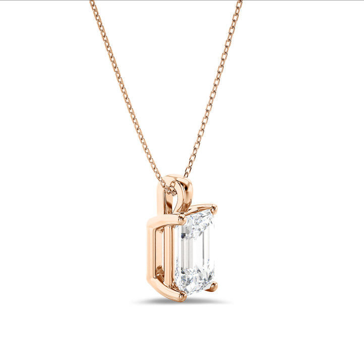2.00 carat Pendentif solitaire avec diamant de laboratoire émeraude en or rouge