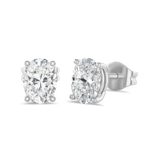 2.00 carats boucles d'oreilles solitaire en or blanc avec diamant de laboratoire ovale