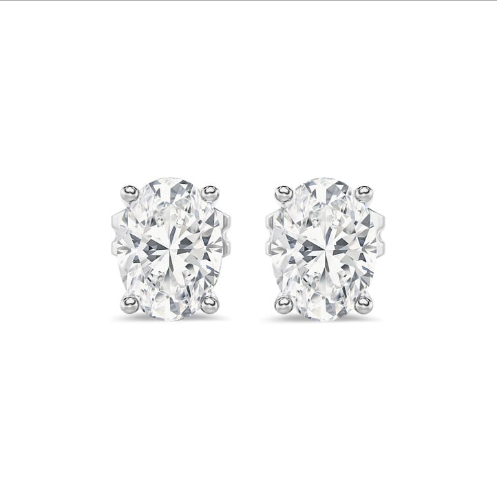 2.00 carats boucles d'oreilles solitaire en or blanc avec diamant de laboratoire ovale