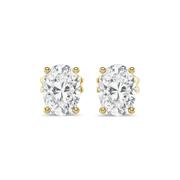 Boucles d'oreilles - 2.00 carats boucles d'oreilles solitaire en or jaune avec diamant de laboratoire ovale