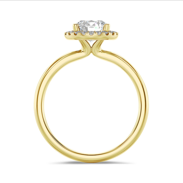 1.00 carat bague solitaire de type auréole en or jaune avec diamants de laboratoire ronds