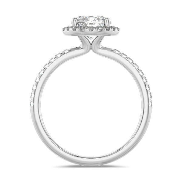 Bagues de fiançailles - 1.00 carat bague solitaire de type auréole en or blanc avec diamants de laboratoire ronds
