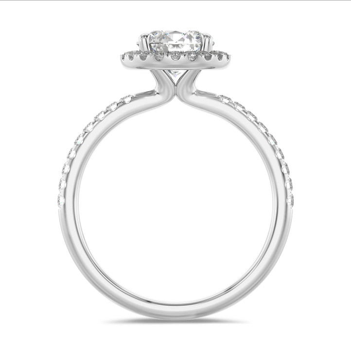 1.20 carat bague solitaire de type auréole en or blanc avec diamants de laboratoire ronds