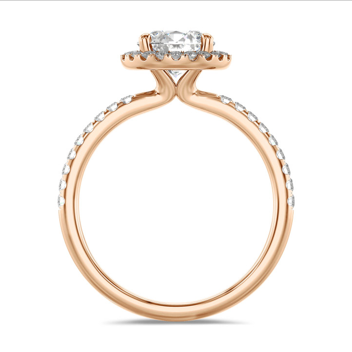 2.00 carat bague solitaire de type auréole en or rouge avec diamants ronds