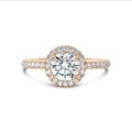 3.00 carat bague solitaire de type auréole en or rouge avec diamants de laboratoire ronds