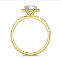 1.20 carat bague solitaire de type auréole en or jaune avec diamants de laboratoire ronds