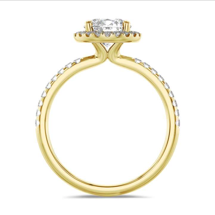 3.00 carat bague solitaire de type auréole en or jaune avec diamants ronds