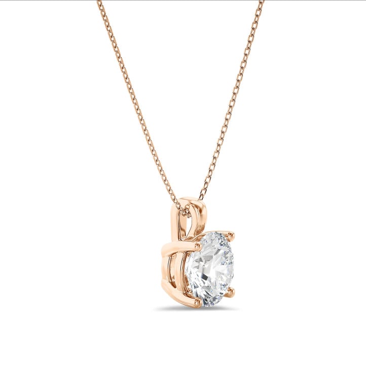 3.00 carat Pendentif solitaire en or rouge avec diamant de laboratoire rond