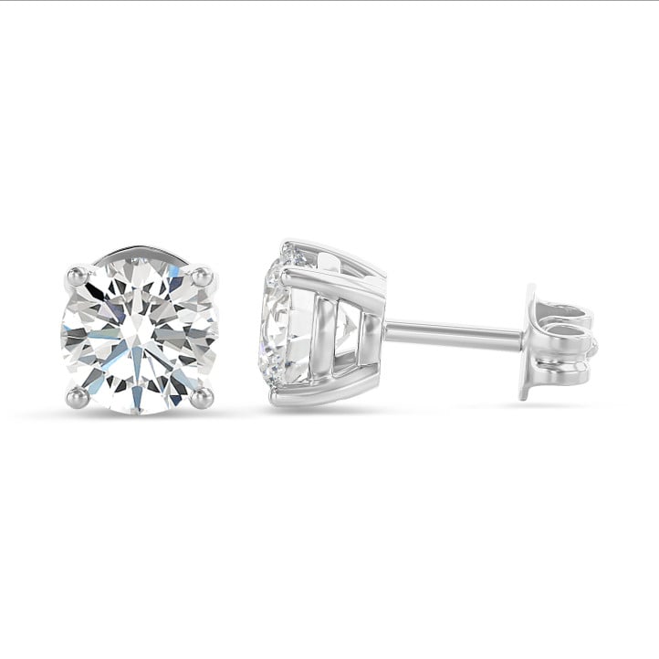 2.00 carats Boucles d'oreilles solitaires en or blanc avec diamants de laboratoire ronds