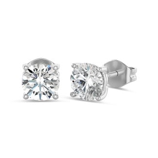 4.00 carats Boucles d'oreilles solitaires en or blanc avec diamants de laboratoire ronds