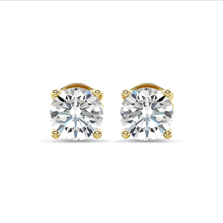 4.00 carats Boucles d'oreilles solitaires en or jaune avec diamants de laboratoire ronds