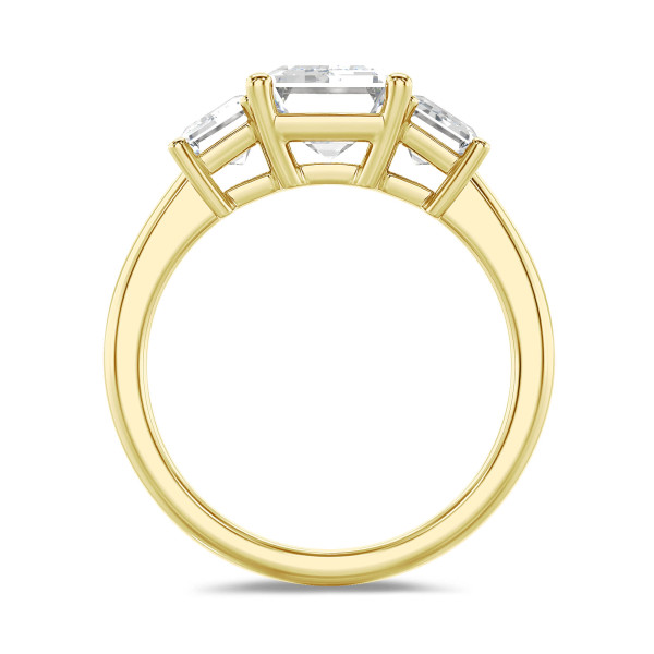 Bagues de fiançailles - 4.40 carat Bague trilogie en or jaune avec des diamants de laboratoire émeraude