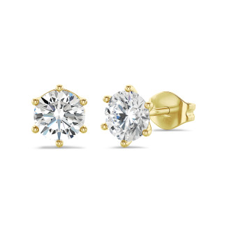 3.00 carats Boucles d'oreilles solitaires en or jaune avec diamants de laboratoire ronds