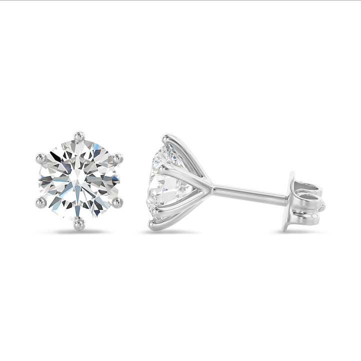 4.00 carats Boucles d'oreilles solitaires en or blanc avec diamants de laboratoire ronds