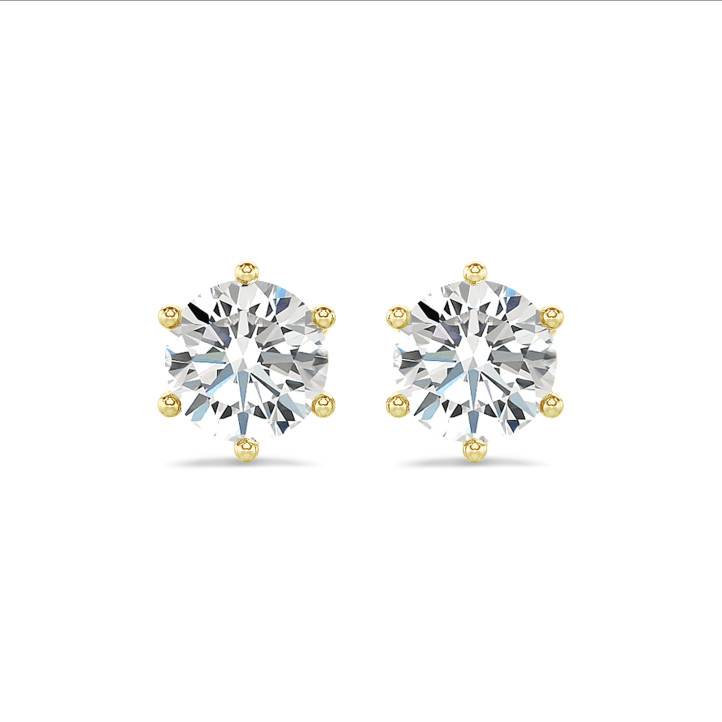 4.00 carats Boucles d'oreilles solitaires en or jaune avec diamants de laboratoire ronds