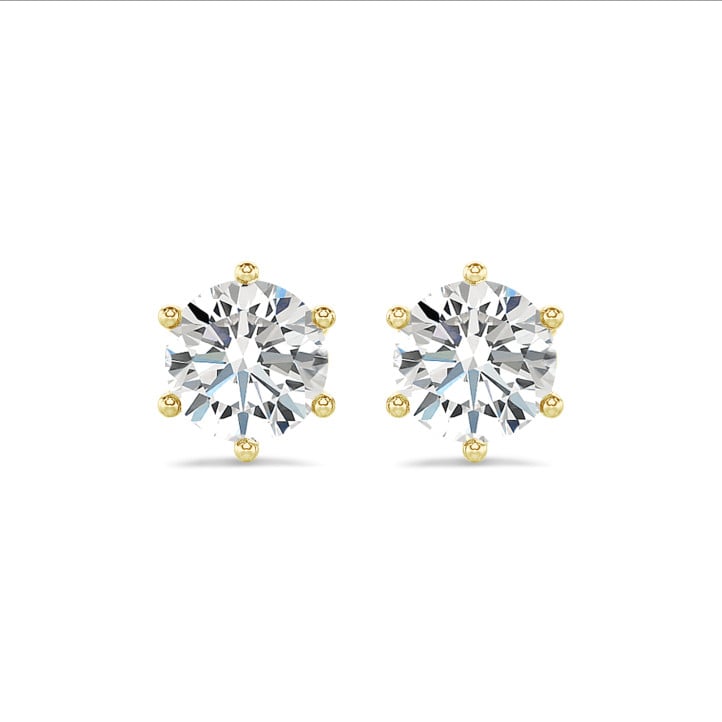 4.00 carats Boucles d'oreilles solitaires en or jaune avec diamants de laboratoire ronds
