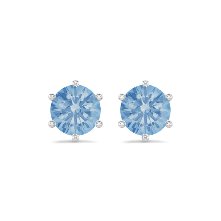 2.00 carats Boucles d'oreilles solitaires en or blanc avec des diamants synthétiques ronds bleus