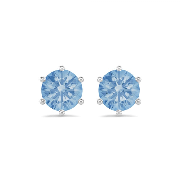 3.00 carats Boucles d'oreilles solitaires en or blanc avec des diamants ronds bleus