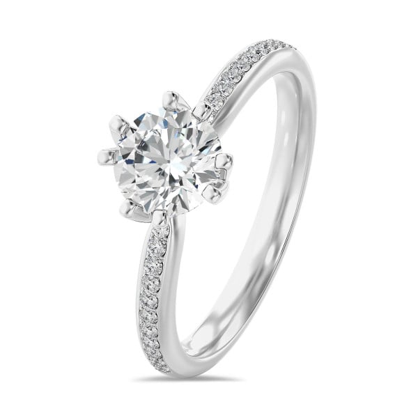 Bagues de fiançailles - 1.50 carat bague solitaire en or blanc avec diamants sur les côtés