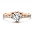 2.50 carat bague solitaire en or rouge avec diamants sur les côtés