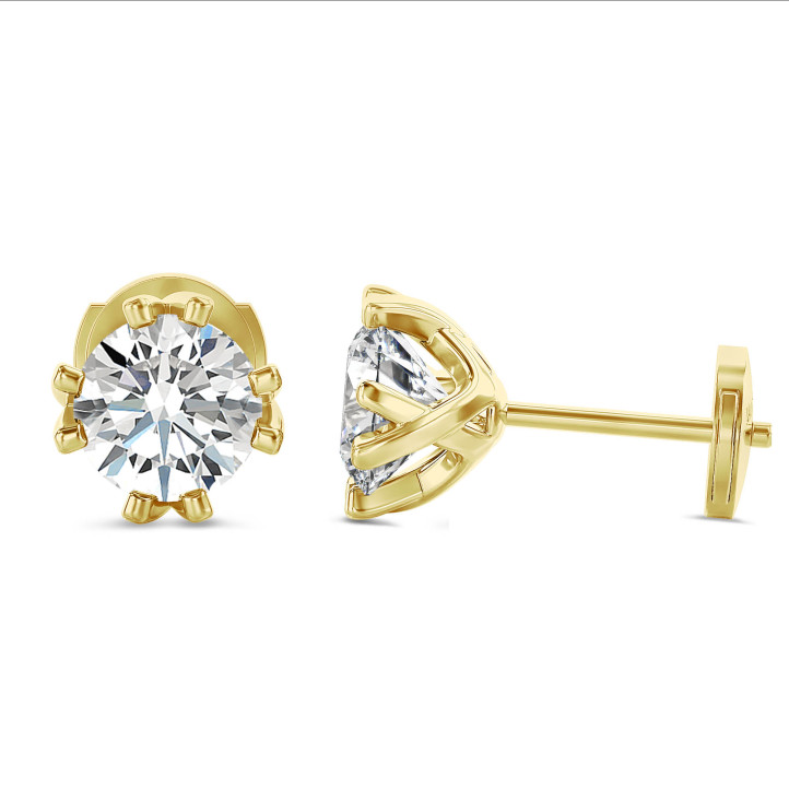 4.00 carats boucles d'oreilles solitaires en or jaune avec huit griffes