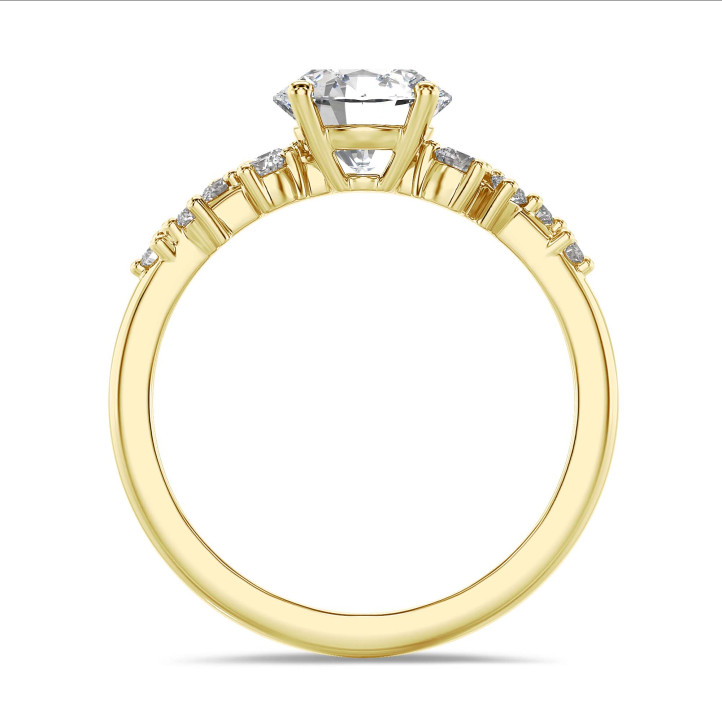 1.00 carat bague solitaire en grappe avec un diamant rond en or jaune