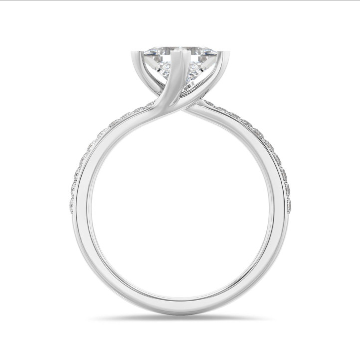 1.50 carat bague solitaire en platine avec diamant de laboratoire princesse et diamants de laboratoire sur le côté