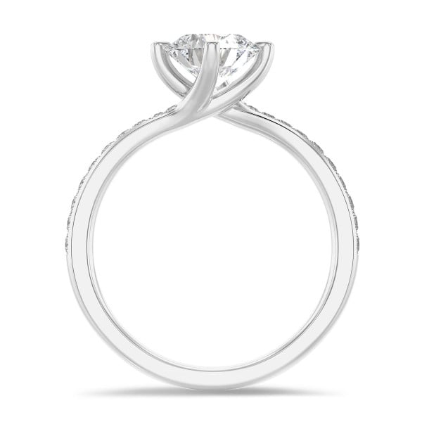 Bagues de fiançailles - 1.00 carat bague solitaire en or blanc avec diamant de laboratoire rond et diamants de laboratoire sur les côtés