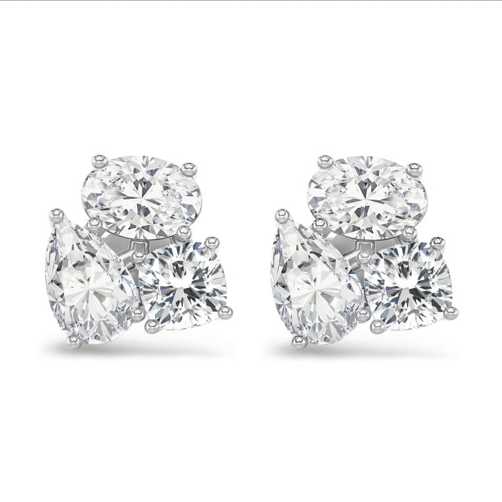 6.00 carats Boucles d'oreilles trilogie en or blanc