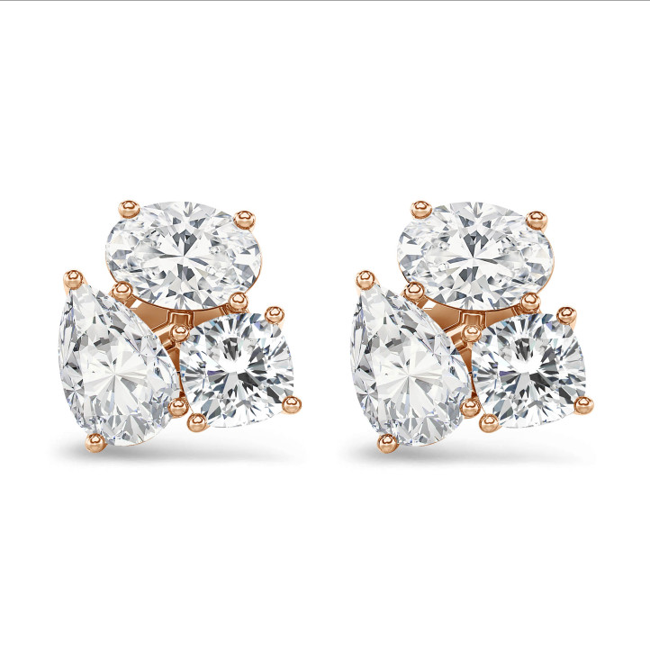 6.00 carats Boucles d'oreilles trilogie en or rouge