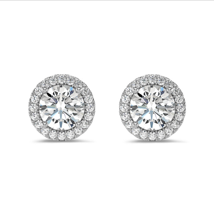 2.00 carat boucles d’oreilles auréoles en or blanc et diamants