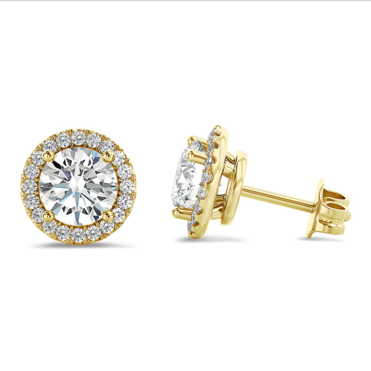 2.00 carat boucles d’oreilles auréoles en or jaune et diamants